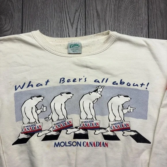 Vintage Molson Canadian Beer 1990s Sweatshirt Large White Beer Canada Bear - Picture 2 of 11